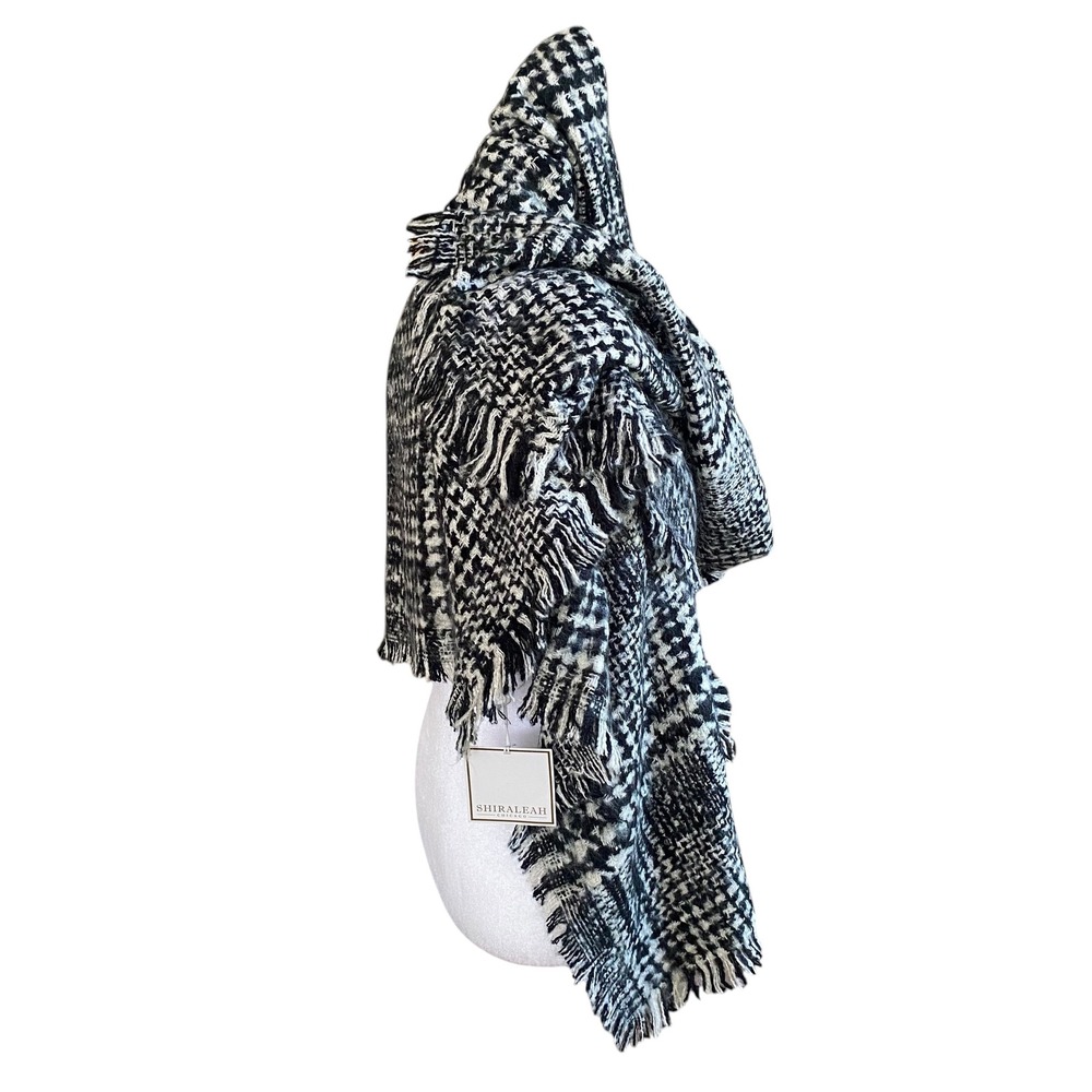 Shiraleah Chicago Barrett Scarf Black White Houndstooth Oversized Blanket Fringe - Picture 2 of 7